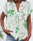 Women Floral Short Sleeve Shirt Summer Buckle V Neck Daily Casual Top