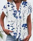 Women Floral Short Sleeve Shirt Summer Buckle V Neck Daily Casual Top