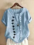 Women Floral Short Sleeve Shirt Summer Printing Crew Neck Daily Casual Top