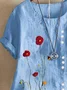Women Floral Short Sleeve Shirt Summer Printing Crew Neck Daily Casual Top