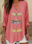 Women Dragonfly Long Sleeve Blouse Spring/Fall Printing V Neck Daily Casual Top