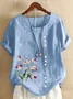 Women Floral Short Sleeve Shirt Summer Printing Crew Neck Daily Casual Top