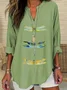 Women Dragonfly Long Sleeve Blouse Spring/Fall Printing V Neck Daily Casual Top