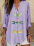 Women Dragonfly Long Sleeve Blouse Spring/Fall Printing V Neck Daily Casual Top