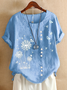 Women Floral Short Sleeve Shirt Summer Printing Crew Neck Daily Casual Top