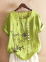 Women Floral Short Sleeve Shirt Summer Printing Crew Neck Daily Casual Top