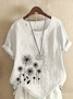 Women Floral Short Sleeve Shirt Summer Printing Crew Neck Daily Casual Top