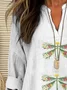 Women Dragonfly Long Sleeve Blouse Spring/Fall Printing V Neck Daily Casual Top