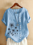 Women Floral Short Sleeve Shirt Summer Printing Crew Neck Daily Casual Top