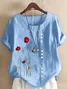 Women Floral Short Sleeve Shirt Summer Printing Crew Neck Daily Casual Top