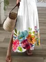 Women Floral Short Sleeve Summer Printing Dress V Neck Daily Casual Maxi T-Shirt Dress X-Line Dress