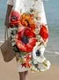 Women Floral Half Sleeve Summer Printing Dress Crew Neck Daily Casual Maxi H-Line Dress