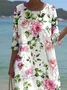 Women Floral Half Sleeve Summer Printing Dress Crew Neck Daily Casual Maxi H-Line Dress
