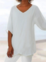 Women Plain Short Sleeve Shirt Summer V Neck Daily Casual Top