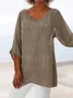 Women Plain Short Sleeve Shirt Summer V Neck Holiday Casual Top