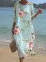Women Floral Half Sleeve Summer Printing Dress Crew Neck Daily Casual Maxi H-Line Dress
