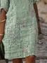 Women Striped Half Sleeve Summer Printing Dress V Neck Daily Casual Mini Shift Dress H-Line Dress