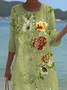 Women Floral Half Sleeve Summer Printing Dress Crew Neck Daily Casual Maxi H-Line Dress