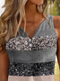 Women Sleeveless Tank Top Camisole Summer Striped Printing V Neck Daily Casual Top