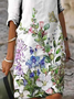 Women Floral Half Sleeve Summer Printing Dress V Neck Daily Casual Mini Shift Dress H-Line Dress