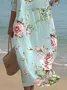 Women Floral Half Sleeve Summer Printing Dress Crew Neck Daily Casual Maxi H-Line Dress