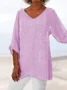 Women Plain Short Sleeve Shirt Summer V Neck Holiday Casual Top