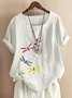 Women Dragonfly Half Sleeve Blouse Summer Crew Neck Daily Casual Top