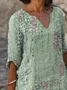 Women Striped Half Sleeve Summer Printing Dress V Neck Daily Casual Mini Shift Dress H-Line Dress