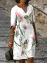 Women Floral Half Sleeve Summer Printing Dress V Neck Daily Casual Mini Shift Dress H-Line Dress