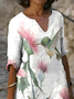 Women Floral Half Sleeve Summer Printing Dress V Neck Daily Casual Mini Shift Dress H-Line Dress