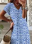 Women Geometric Short Sleeve Summer Printing Dress V Neck Daily Casual Maxi T-Shirt Dress X-Line Dress