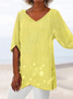 Women 3D Printing Short Sleeve Shirt Summer V Neck Holiday Casual Top