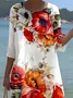 Women Floral Half Sleeve Summer Printing Dress Crew Neck Daily Casual Maxi H-Line Dress