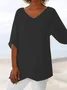 Women Plain Short Sleeve Shirt Summer V Neck Daily Casual Top