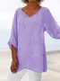 Women Plain Short Sleeve Shirt Summer V Neck Holiday Casual Top