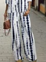 Women Striped Printing Two-Piece Set Daily Long Sleeve Casual Spring/Fall Top With Pants Matching Set