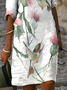 Women Floral Half Sleeve Summer Printing Dress V Neck Daily Casual Mini Shift Dress H-Line Dress