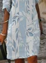 Women Striped Half Sleeve Summer Printing Dress V Neck Daily Casual Mini Shift Dress H-Line Dress
