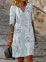 Women Striped Half Sleeve Summer Printing Dress V Neck Daily Casual Mini Shift Dress H-Line Dress
