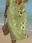 Women Floral Half Sleeve Summer Printing Dress Crew Neck Daily Casual Maxi H-Line Dress