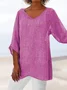 Women Plain Short Sleeve Shirt Summer V Neck Holiday Casual Top