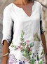 Women Floral Half Sleeve Summer Printing Dress V Neck Daily Casual Mini Shift Dress H-Line Dress