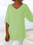 Women Plain Short Sleeve Shirt Summer V Neck Daily Casual Top
