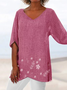 Women 3D Printing Short Sleeve Shirt Summer V Neck Holiday Casual Top