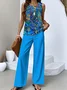 Women Psychedelic Art Two-Piece Set Daily Sleeveless Casual Summer Top With Pants Matching Set