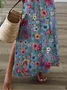 Women Floral Short Sleeve Summer Printing Dress V Neck Daily Casual Maxi T-Shirt Dress X-Line Dress