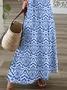 Women Geometric Short Sleeve Summer Printing Dress V Neck Daily Casual Maxi T-Shirt Dress X-Line Dress