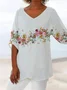 Women Floral Short Sleeve Shirt Summer Printing V Neck Daily Casual Top