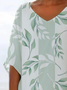 Women Floral Short Sleeve Shirt Summer Printing V Neck Daily Casual Top