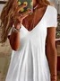 Women Floral Short Sleeve Summer Printing Dress V Neck Daily Casual Midi Fit & Flare Dress A-Line Dress